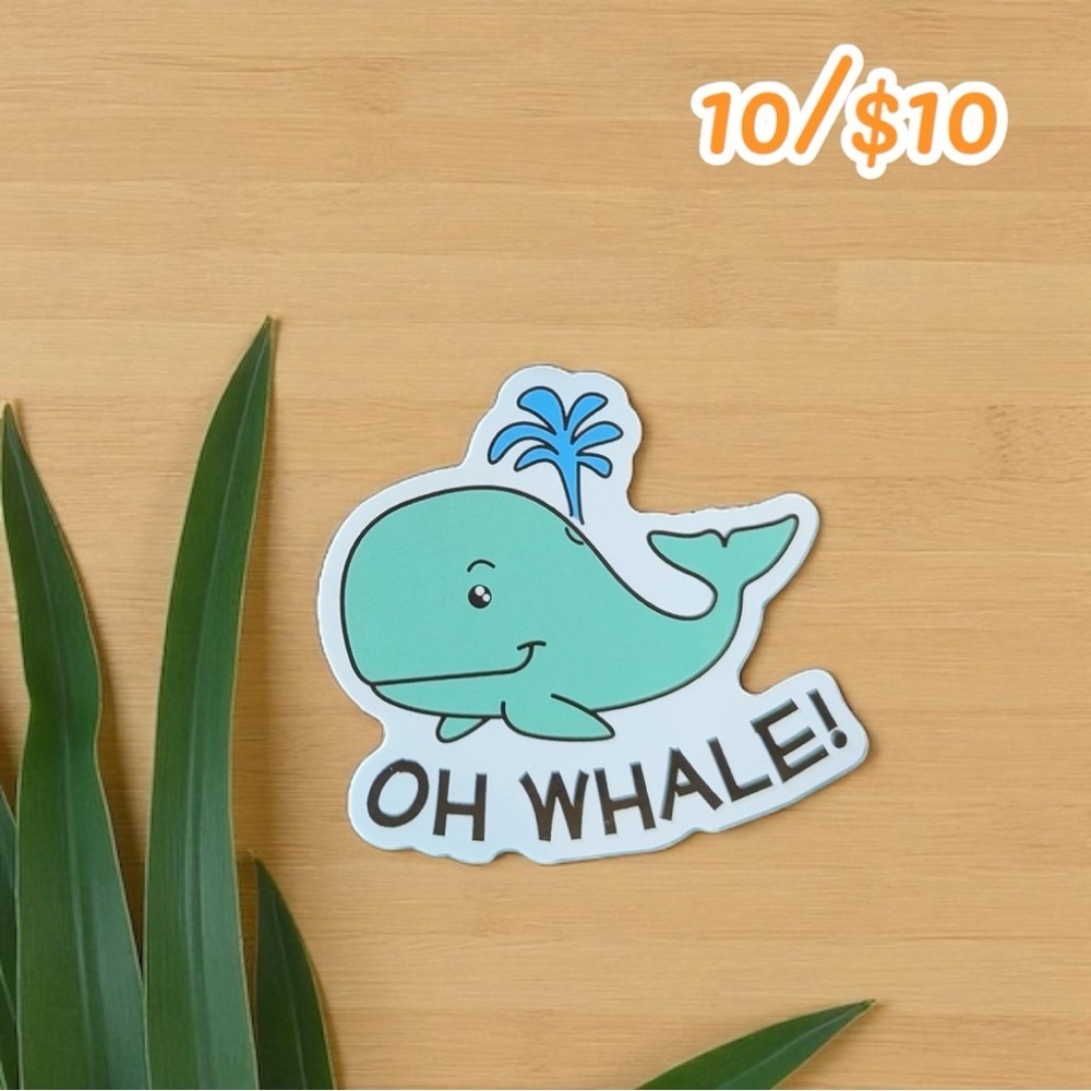 Oh Whale! Cute Ocean Animal Pun Vinyl Sticker – Funny Sea Life, Whale Lover
